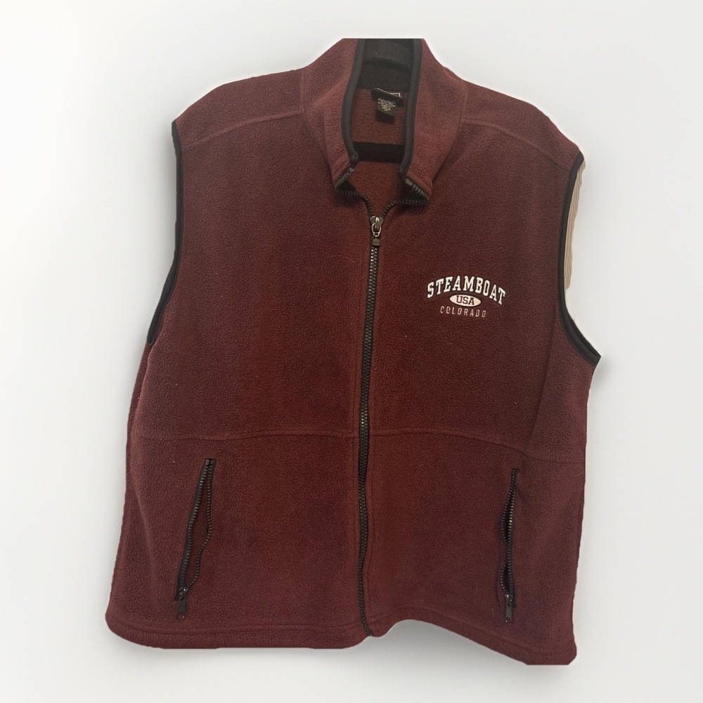 Ouray Steamboat Colorado Fleece Vest Full Zip Burgundy XL 25043 S614